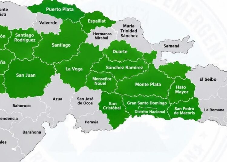 COE mantiene alerta verde en 17 provincias y el Distrito Nacional por vaguada