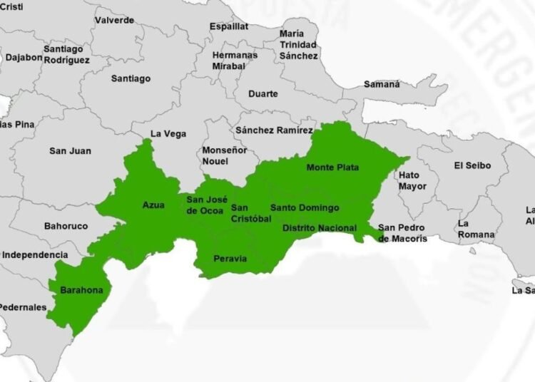 COE declara alerta verde en siete provincias y el Distrito Nacional por onda tropical y vaguada