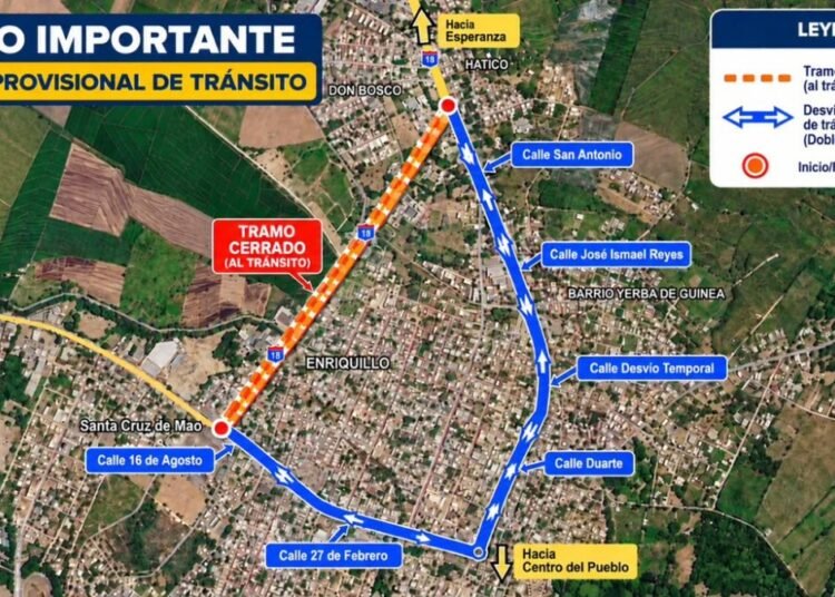 MOPC anuncia desvío vehicular temporal en la avenida Benito Monción de Mao por obras