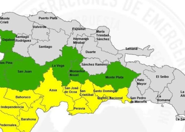 COE eleva alerta por lluvias intensas: 9 provincias y el Distrito Nacional en amarilla